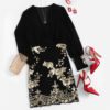Women Floral Sequin Long Sleeve Slim Elegant Party Dress - Image 6