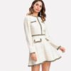 Women Fringe and Pearl Embellished Long Sleeve Tweed Dress