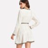 Women Fringe and Pearl Embellished Long Sleeve Tweed Dress - Image 2