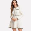 Women Fringe and Pearl Embellished Long Sleeve Tweed Dress - Image 3
