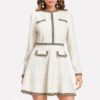 Women Fringe and Pearl Embellished Long Sleeve Tweed Dress - Image 5