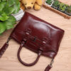 Women Genuine Leather Vintage Oil Wax Handbag Solid Leisure Shoulder Bag - Image 9