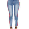 Women Jeans Stripes Distressed Denim Pants
