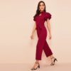 Women Jumpsuit Stand Collar Mid Waist Ladies Wide Leg Jumpsuit - Image 2