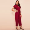 Women Jumpsuit Stand Collar Mid Waist Ladies Wide Leg Jumpsuit - Image 4