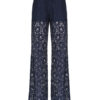 Women Lace Pants Deep Blue Solid Color Flared Leg Pants - Image 4