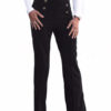 Women Long Pants Buttons High Elastic Waist Straight Leg Pants