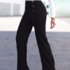 Women Long Pants Buttons High Elastic Waist Straight Leg Pants - Image 2