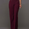 Women Long Pants Buttons High Elastic Waist Straight Leg Pants - Image 3