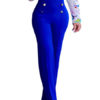 Women Long Pants Buttons High Elastic Waist Straight Leg Pants - Image 5