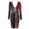 Women  Long Sleeve Deep V Neck Evening Party Midi Club Dress - Image 2