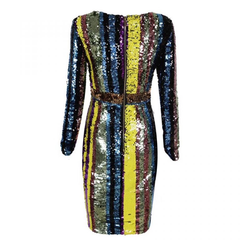 Women  Long Sleeve Deep V Neck Evening Party Midi Club Dress - Image 3