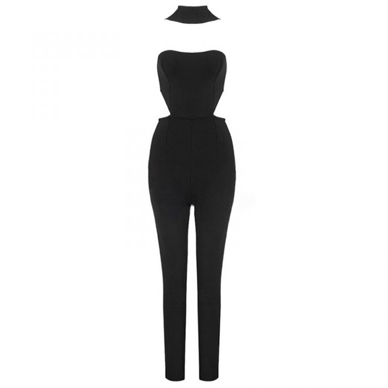Women New Long Bodycon Sexy Club Runway Bandage Jumpsuit - Image 3
