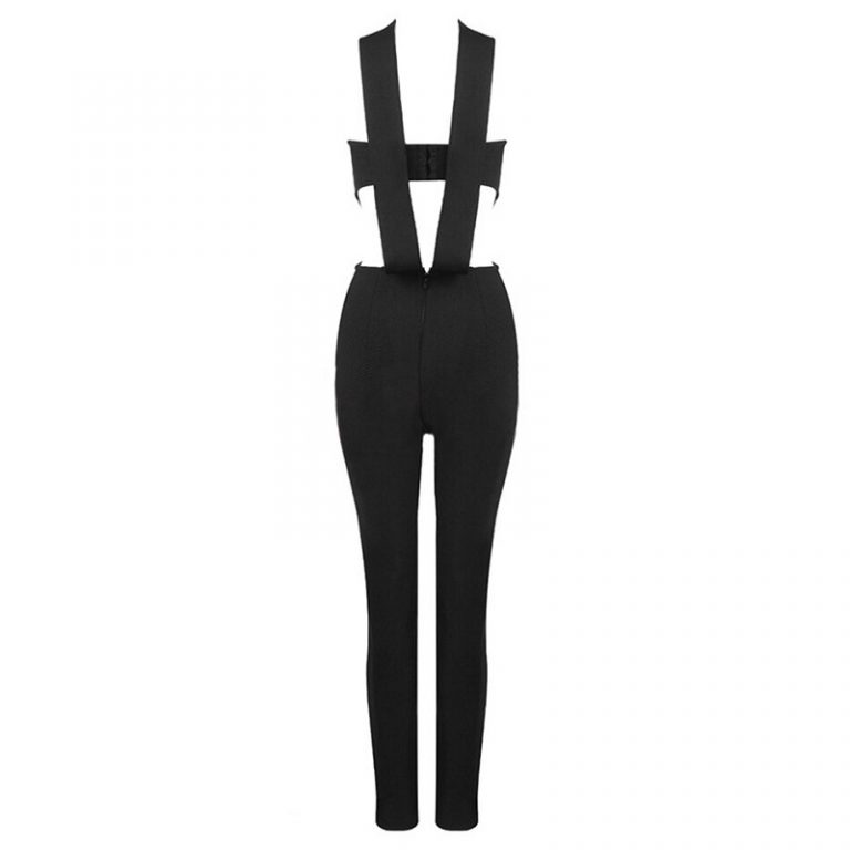 Women New Long Bodycon Sexy Club Runway Bandage Jumpsuit - Image 5