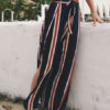 Women Pants Striped Deep Blue Split Wide Leg Pants