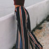 Women Pants Striped Deep Blue Split Wide Leg Pants - Image 2
