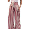 Women Pants Striped Drawstring High Waist Long Wide Leg Pants - Image 4