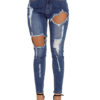 Women Ripped Skinny Leg Distressed Denim Pants - Image 2