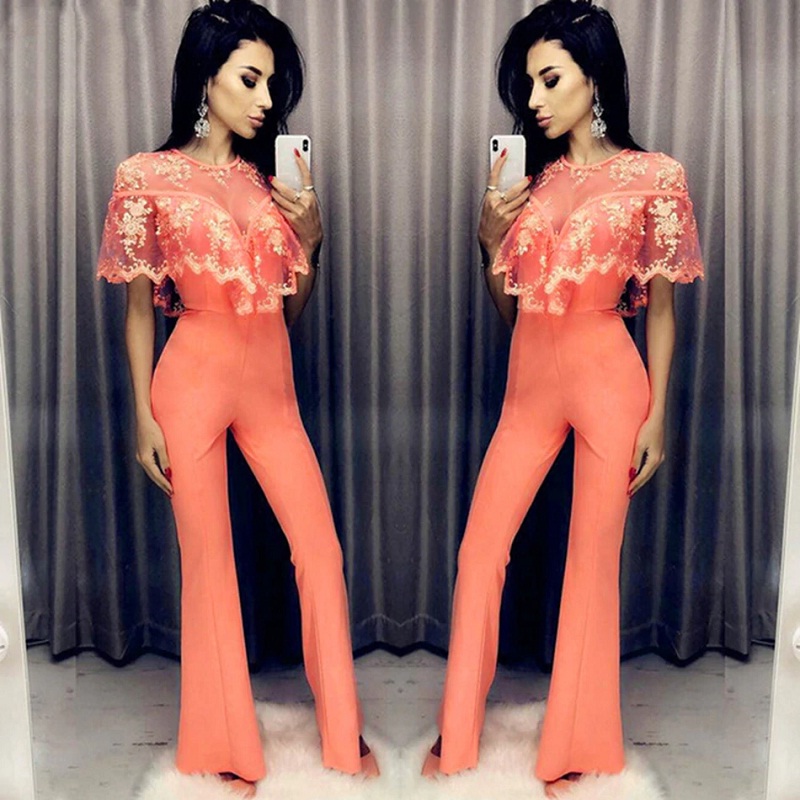 Women Runway Bandage Lace Sexy Elegant Jumpsuits