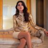 Women Sequin Sexy Long Sleeve Evening Party Mini Bandage Dress
