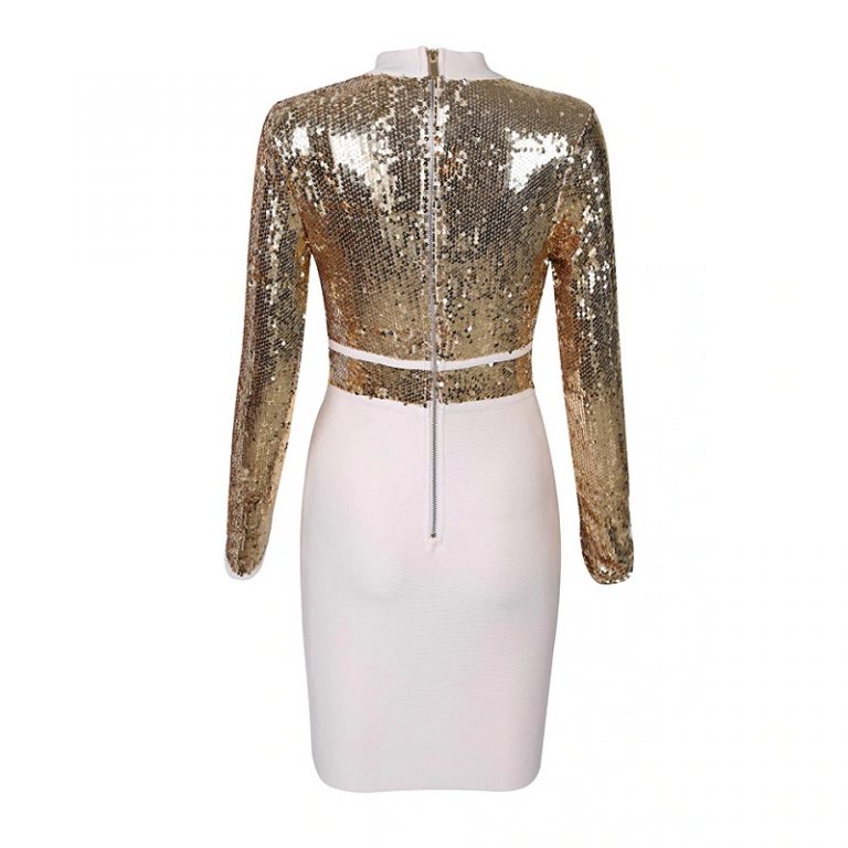 Women Sequin Sexy Long Sleeve Evening Party Mini Bandage Dress - Image 3