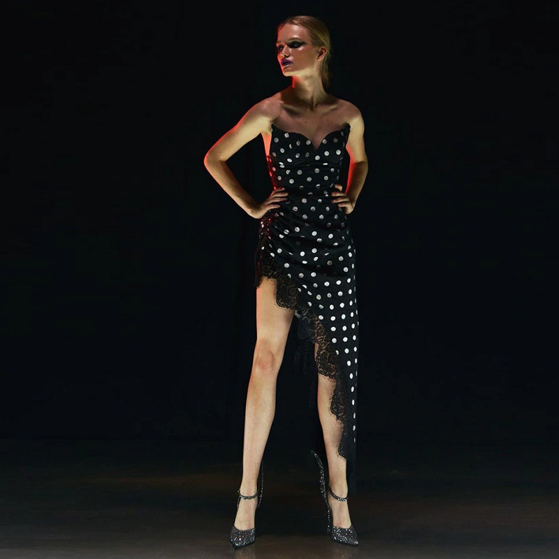 Women Sexy Sleeveless Runway Polka Dot Evening Party Dress