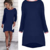 Women Shift Round Neck Long Sleeve Mini Dress