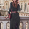 Women Shirt Chiffon Polka Dot Button Midi Dress