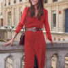 Women Shirt Chiffon Polka Dot Button Midi Dress - Image 4