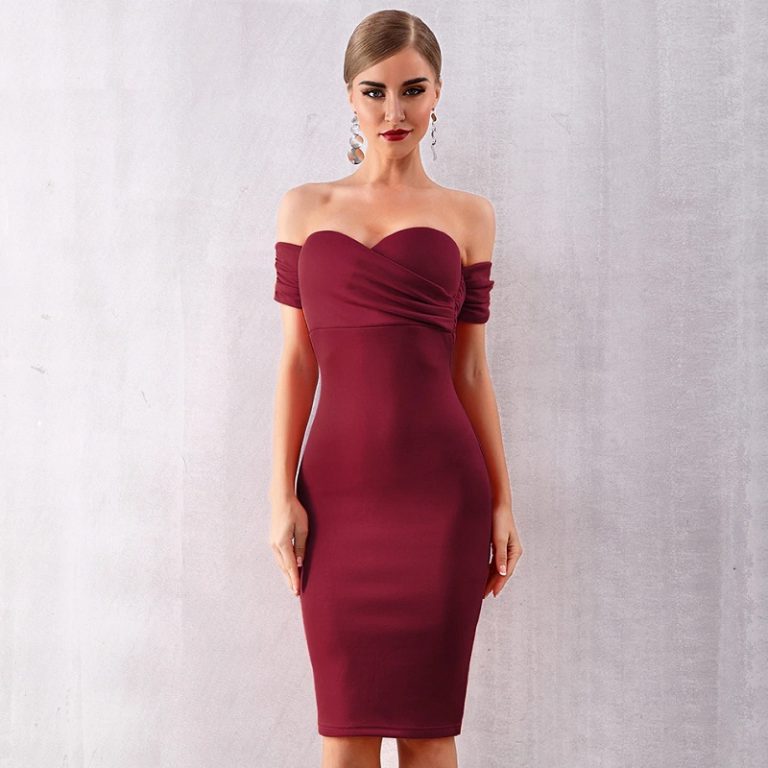 Women Slash Neck Off The Shoulder Bodycon Party Celebrity Dress - Image 5