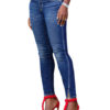 Women Slit Skinny Leg Denim Pants - Image 3