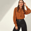 Women Stand Collar Plain Office Top Blouses
