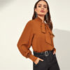 Women Stand Collar Plain Office Top Blouses - Image 2