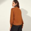 Women Stand Collar Plain Office Top Blouses - Image 3