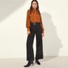 Women Stand Collar Plain Office Top Blouses - Image 5