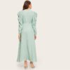 Women Surplice Neck Gathered Sleeve Puff Sleeve Long Dress - Image 2