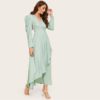 Women Surplice Neck Gathered Sleeve Puff Sleeve Long Dress - Image 4