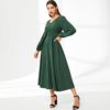 Women V-Neck Button Detail Lantern Sleeve Vintage Long Dress