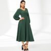 Women V-Neck Button Detail Lantern Sleeve Vintage Long Dress - Image 2