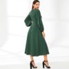 Women V-Neck Button Detail Lantern Sleeve Vintage Long Dress - Image 3