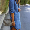 Women V Neck Denim Dress - Image 2