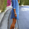 Women V Neck Denim Dress - Image 3