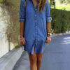 Women V Neck Denim Dress - Image 4