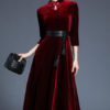 Women Velour Chinese Prom Maxi Dress