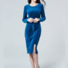 Women Velour Long Sleeve Shaping Midi Dress