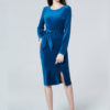 Women Velour Long Sleeve Shaping Midi Dress - Image 2