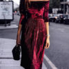 Women Velour Pleated Midi Dress