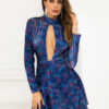 Women Velvet Sexy Cut Out High Collar Floral Dresses