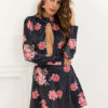 Women Velvet Sexy Cut Out High Collar Floral Dresses - Image 5