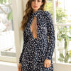 Women Velvet Sexy Cut Out High Collar Floral Dresses - Image 6
